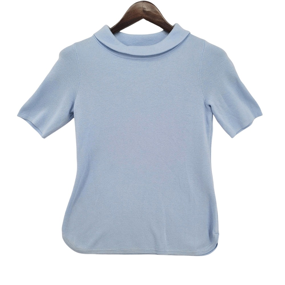 Talbots Womens P Short Sleeve Sweater Cotton Blend Blue Petite Classic Coastal